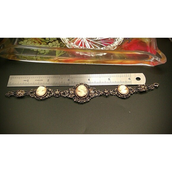 Edwardian 800 Silver Filagree Cameo Bracelet 6.75 - Picture 7 of 7